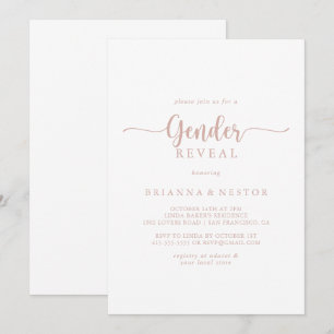 Invitación Rosa Caligrafía de oro Fiesta de revelación de gén