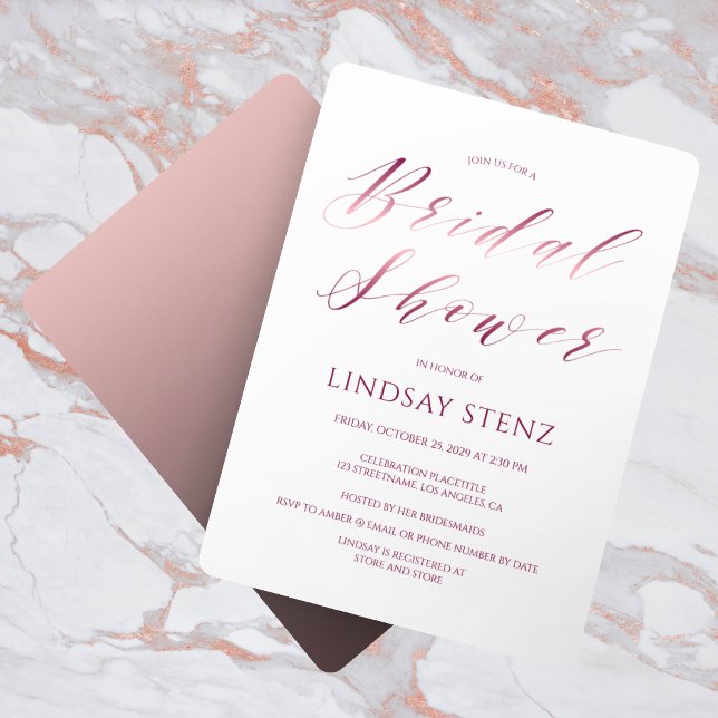 Invitación Rosa caligrafía de oro guión ducha de novia modern (Subido por el creador)