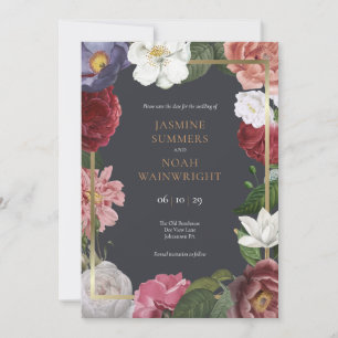 Invitación Rosa Campestre Floral Falso Papel de Estaño para S