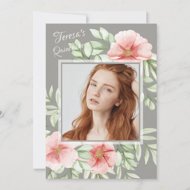 Invitación Rosa Canina Foto Quinceañera (Anverso)