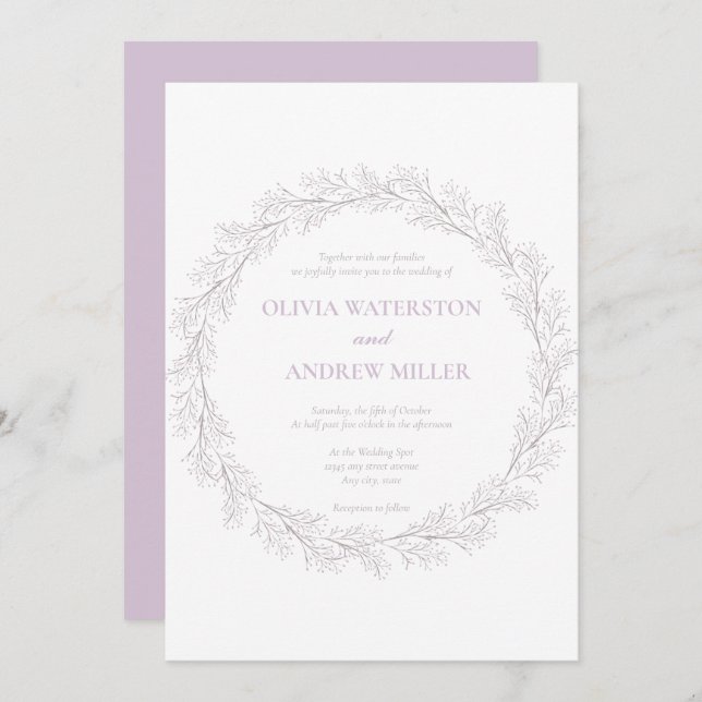 Invitación Rosa caprichoso | Mauve | Wreath Boda (Anverso / Reverso)