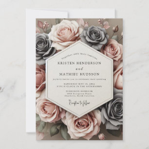 Invitación Rosa Carbón Floración Atemporal Boda