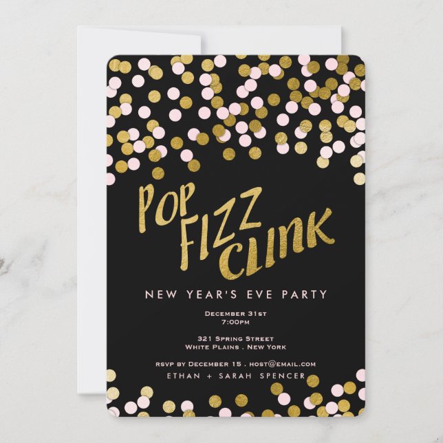 Invitación Rosa| Celebración del Año Nuevo del Pop Fizz Gold (Anverso)