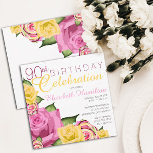Invitación Rosa   Celebración del cumpleaños 90 de la floral 