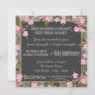 Invitación Rosa Cereza Rústico Granero Madera Tiza Boda