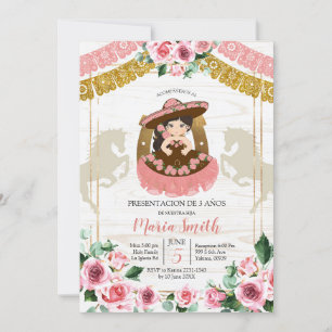 Invitación Rosa Charra Mexicana 3 cumpleaños oeste