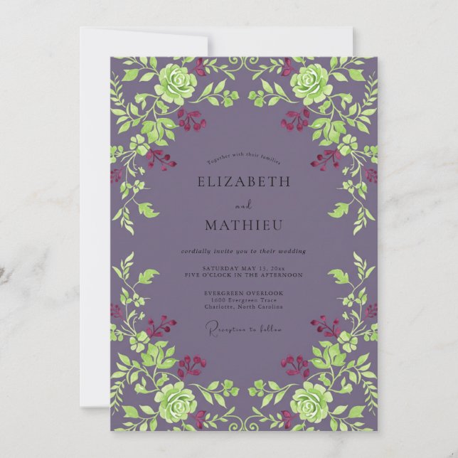 Invitación Rosa Chartreuse de Ciruela Boda (Anverso)