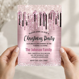 Invitación Rosa chic tono rosa rubor monograma Navidad
