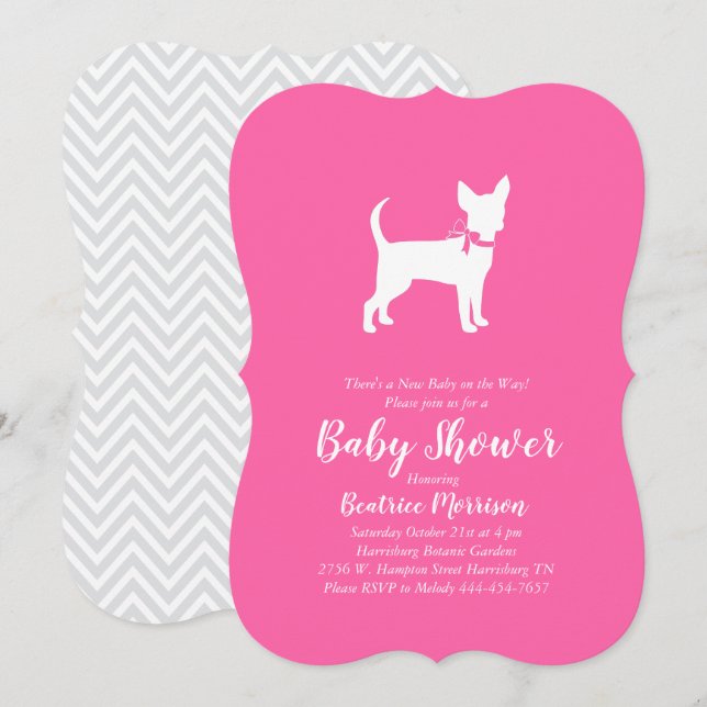 Invitación Rosa Chica de Baby Shower de perro chihuahua (Anverso / Reverso)