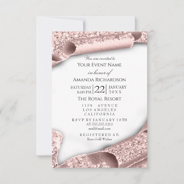 Invitación Rosa CHICA de ducha recién nacido 3D rosa (Anverso)
