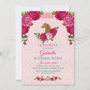 Invitación Rosa Chica de Floral Rosa cumple siete años