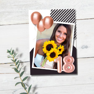 Invitación Rosa Chica de oro Foto 18a fiesta de cumpleaños