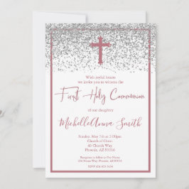 Invitación Rosa Chica Plata Oro Primera Comunión Santa