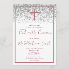 Invitación Rosa Chica Plata Oro Primera Comunión Santa