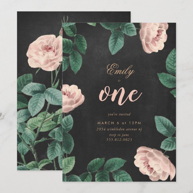 Invitación Rosa chica Primer tablero de anuncios de cumpleaño (Anverso / Reverso)