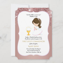 Invitación Rosa Chicas de oro floral primera comunión sagrada