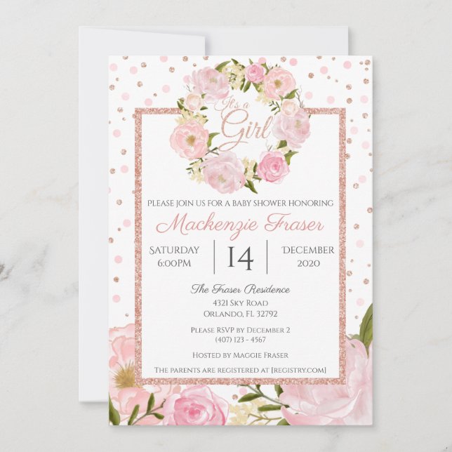 Invitación Rosa Chicas de Peones Rosa Baby Shower (Anverso)