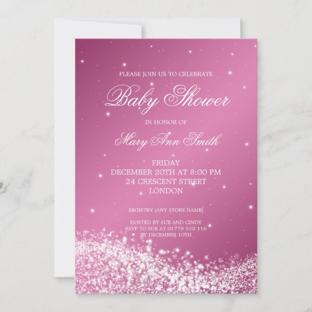 Invitación Rosa chispeante elegante de la onda de Baby Shower (Anverso)