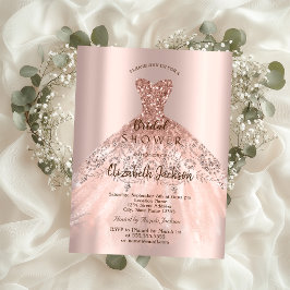 Invitación Rosa Cic Vestido Purpurina Oro, Ducha Bridal