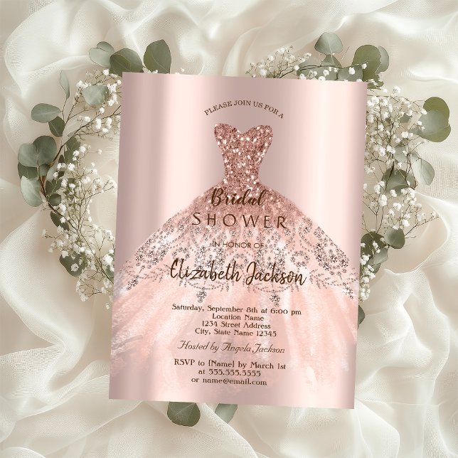 Invitación Rosa Cic Vestido Purpurina Oro, Ducha Bridal (Subido por el creador)