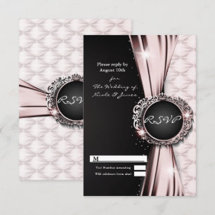 Invitación Rosa Cinta Negra Glam Lujo Respuesta RSVP Boda