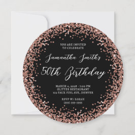 Invitación Rosa circular Purpurina de oro negro 50 cumpleaños