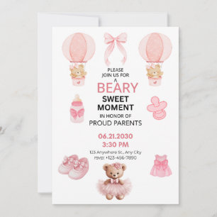 INVITACIÓN ROSA CLARO BLANCO 5X7 DUCHA DE BEBÉ NIÑA PLANA