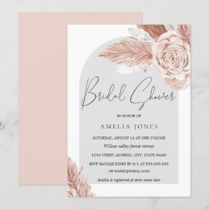 Invitación Rosa Claro Gris Boho Flores Arco Despedida de Solt