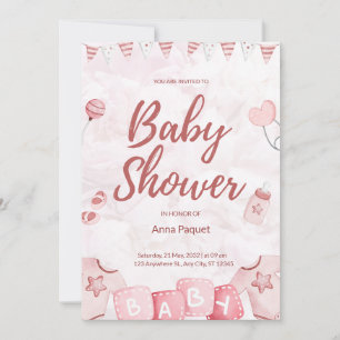 Invitación Rosa Claro Ilustrativo Aquarela Infantil Moderno
