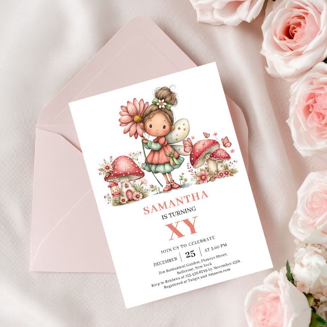 Invitación Rosa Claro para el 5to Cumpleaños de Dr (Dreamland Fairy 5th Birthday Blush Pink Invitation)
