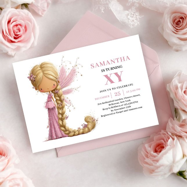 Invitación Rosa Claro para el Segundo Cumpleaños d (Cute Fairy Girl 2nd Birthday Blush Pink invitation)