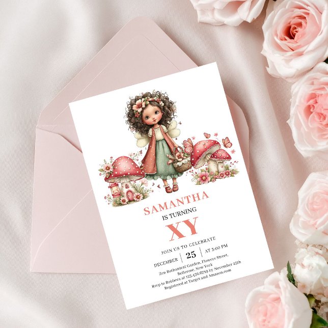 Invitación Rosa Claro para el Séptimo Cumpleaños d (Angelic Fairy 7th Birthday Blush Pink Invitation)
