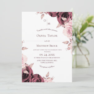 Invitación Rosa Claro Rosa Floral Clásico Boda 