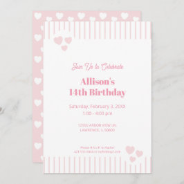 Invitación Rosa claro y corazón, cumpleaños, ducha, fiesta