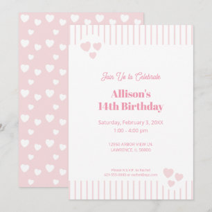Invitación Rosa claro y corazón, cumpleaños, ducha, fiesta