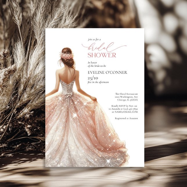 Invitación Rosa clásico chispas doradas boda lux (Classic rose gold sparkles wedding gown lux invitation)