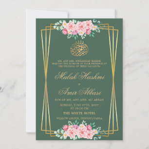 Invitación Rosa Clásico Oro Verde boda musulmán islámico