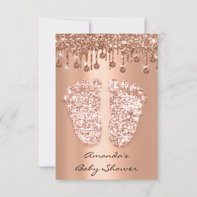 Invitación Rosa Cobre Bebé Chica Ducha Pies Dris (Reverso)