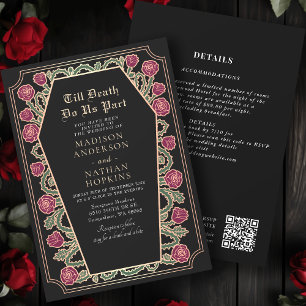 Invitación Rosa Código QR del Boda de ataúdes góticos de oro 