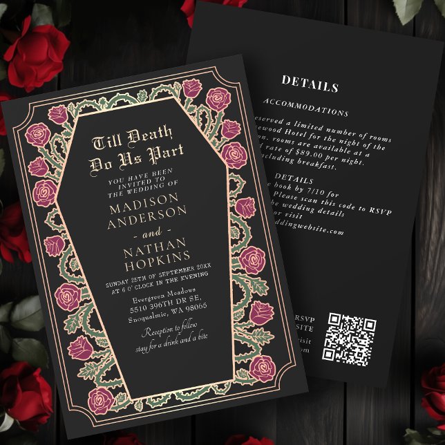 Invitación Rosa Código QR del Boda de ataúdes góticos de oro  (Subido por el creador)