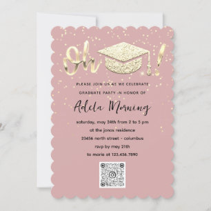 Invitación Rosa Código QR Fiesta de Graduado de Confetti de O