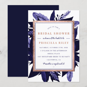 Invitación Rosa color de agua de la marina de color dorado du