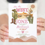 Invitación Rosa Cómo Occidente Era Un Vaquero De La Fiesta De<br><div class="desc">Pink How The West Was One Birday Party Cowboy Invitation Chica Cactus Southwestern Cowboy Invitation Invitación de 1 cumpleaños Rodeo</div>