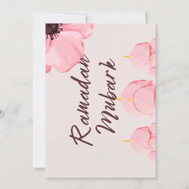 Invitación Rosa con flor Ramadan mubark (Anverso)