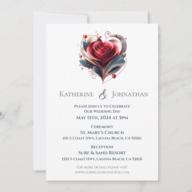 Invitación Rosa con forma de corazón moderno (Anverso)