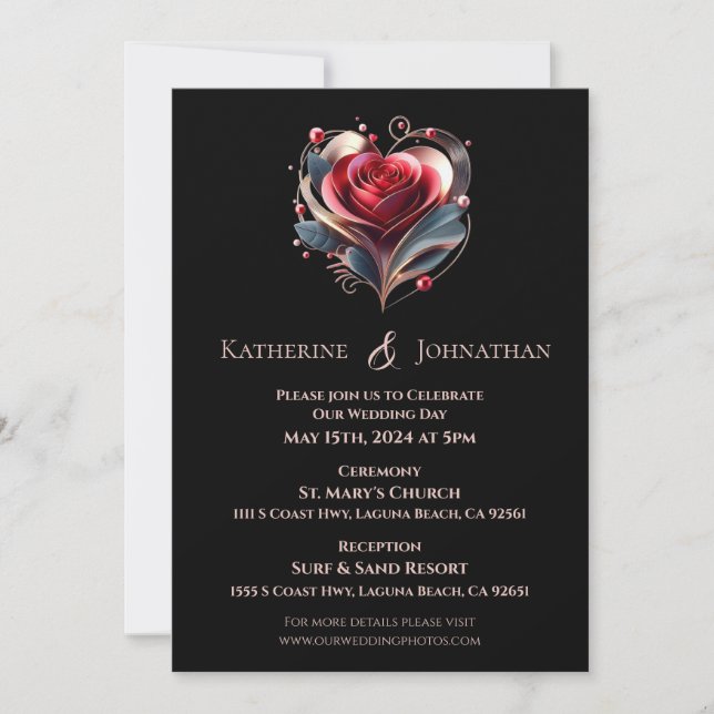 Invitación Rosa con forma de corazón moderno (Anverso)