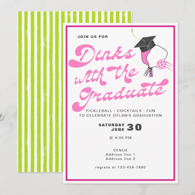 Invitación Rosa con graduación de baloncesto de grado (Anverso / Reverso)