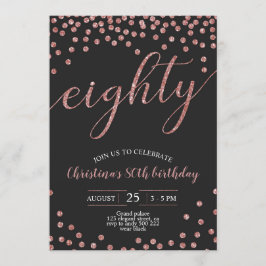 Invitación Rosa Confetti de Oro Elegante 80 Años Mujeres
