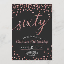 Invitación Rosa Confetti de Oro Elegante Mujeres de 60 Años