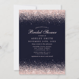 Invitación Rosa Confetti Navy Blue Moderne Bridal Shower